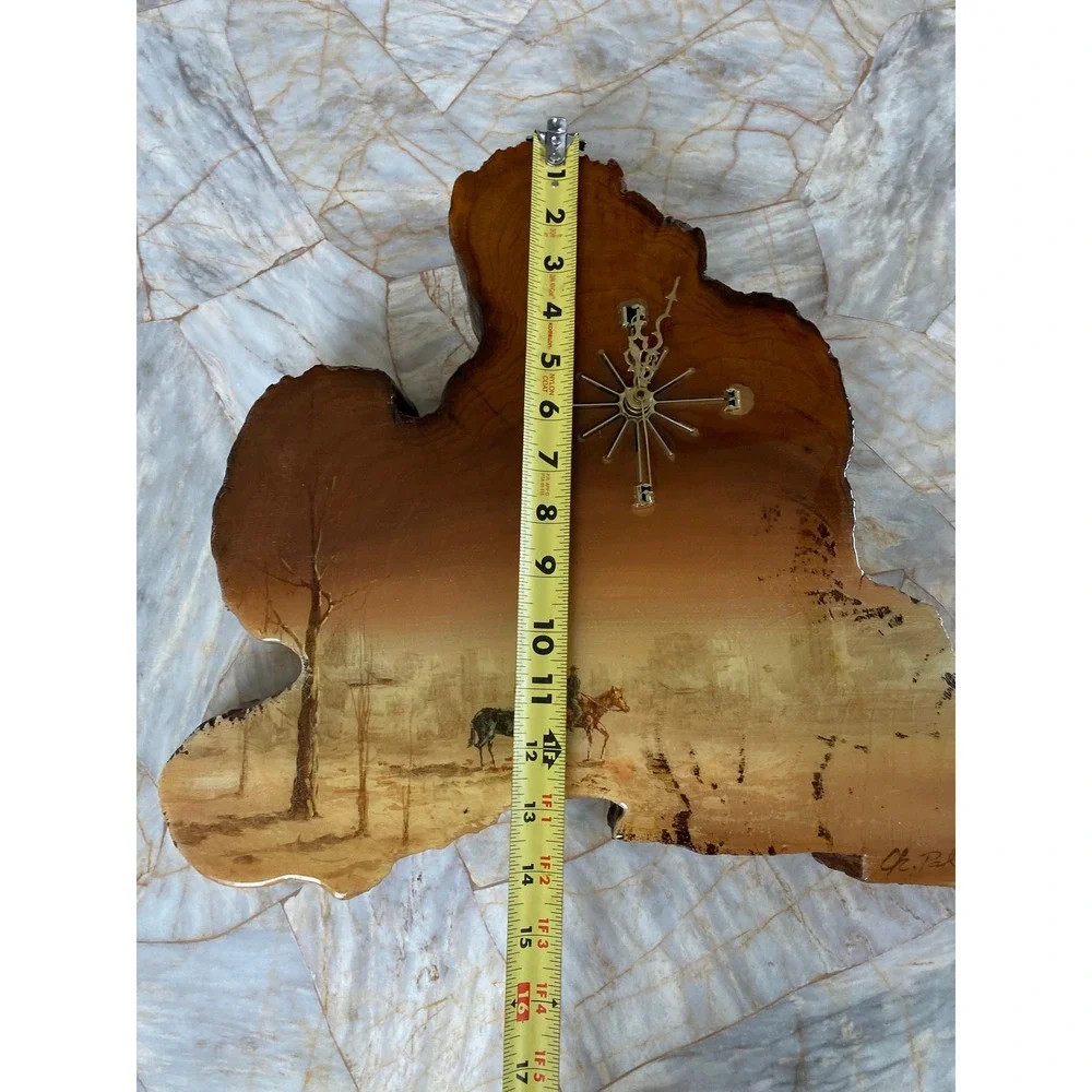 C. Rosencrans Wood Creations Vintage Live Edge Western Cowboy Wall Clock Signed
